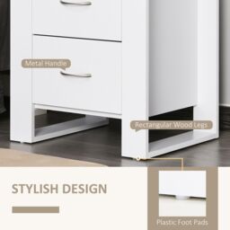HOMCOM Style Bedside Table Drawers Cabinet Solid Wood Legs Bedroom Living Room in White - thumbnail 6