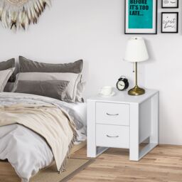 HOMCOM Style Bedside Table Drawers Cabinet Solid Wood Legs Bedroom Living Room in White - thumbnail 1