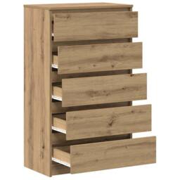 Berkfield Home Drawer Cabinet Artisan Oak 60x36x103 cm Engineered Wood in Brown - Size: 60 x 36 x 103 cm - thumbnail 4