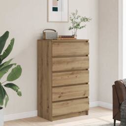 Berkfield Home Drawer Cabinet Artisan Oak 60x36x103 cm Engineered Wood in Brown - Size: 60 x 36 x 103 cm - thumbnail 2