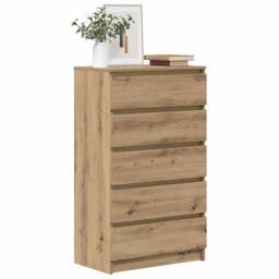 Berkfield Home Drawer Cabinet Artisan Oak 60x36x103 cm Engineered Wood in Brown - Size: 60 x 36 x 103 cm - thumbnail 3