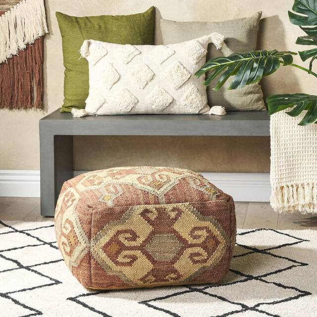 Wyld and Coco Multicolour Jute and Wool Pouffe 50 x 50 x 30 cm in Red - image 1