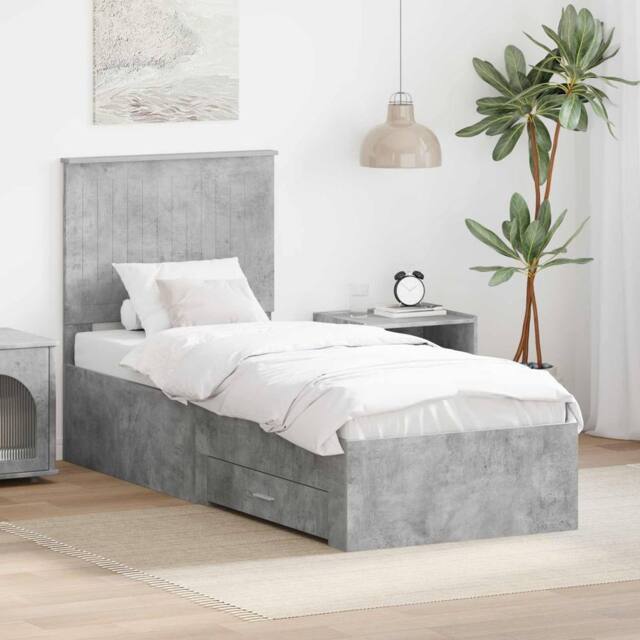 Berkfield Home Bed Frame Concrete Grey & Silver 70 x 190 cm Engineered Wood - image 1