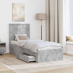 Berkfield Home Bed Frame Concrete Grey & Silver 70 x 190 cm Engineered Wood - thumbnail 3
