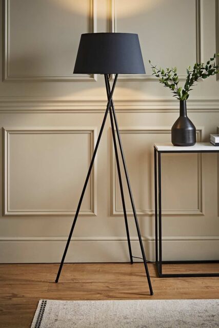 ValueLights Camden Black Metal Tripod Floor Lamp with Grey Tapered Lamp Shade - image 1