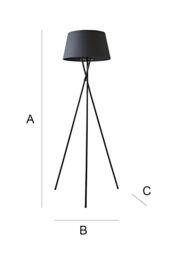 ValueLights Camden Black Metal Tripod Floor Lamp with Grey Tapered Lamp Shade - thumbnail 7