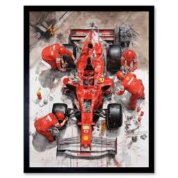 "Artery8 Grand Prix Race Car Wheel Change Aerial Shot 12x16"" Framed Art Print in Red - Size: W12"" x H16""" - thumbnail 1
