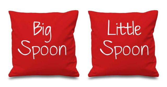 60 SECOND MAKEOVER Big Spoon Little Spoon Cushion Covers in Red - Size: 40 cm x 40 cm