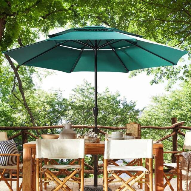 Wyld and Coco Market Garden Emerald Green Parasol 285cm Octagonal Crank Umbrella - image 1