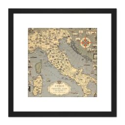 Artery8 1935 Ernest Dudley Chase Map Italy With Vatican City 8X8 Inch Square Wooden Framed Wall Art Print Picture with Mount in Black - thumbnail 1