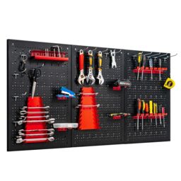 Costway Pegboard Wall Organizer Kit Garage Storage w/ Drill Bit Storage Rack in Black - thumbnail 1