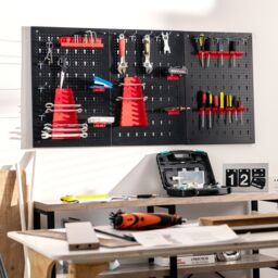 Costway Pegboard Wall Organizer Kit Garage Storage w/ Drill Bit Storage Rack in Black - thumbnail 3