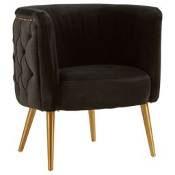Orsina Black Velvet Tub Chair With Gold Finish Legs, Luxe Curved Barrel Design Accent Chair, Lounge Chair - thumbnail 4