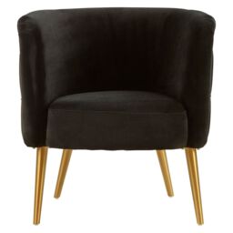 Orsina Black Velvet Tub Chair With Gold Finish Legs, Luxe Curved Barrel Design Accent Chair, Lounge Chair - thumbnail 6