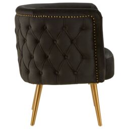 Orsina Black Velvet Tub Chair With Gold Finish Legs, Luxe Curved Barrel Design Accent Chair, Lounge Chair - thumbnail 3