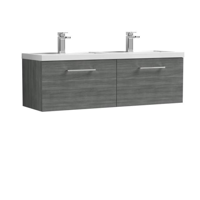 Balterley Level 1200mm Wall Hung 2 Drawer & Double Basin - Anthracite Woodgrain in Grey - image 1