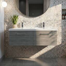 Balterley Level 1200mm Wall Hung 2 Drawer & Double Basin - Anthracite Woodgrain in Grey - thumbnail 3