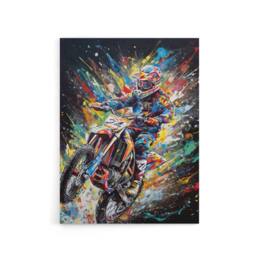 "Artery8 Motorcycle Motocross Rider Colourful Canvas Wall Art Print - Size: W24"" x H32""" - thumbnail 1