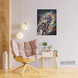 "Artery8 Motorcycle Motocross Rider Colourful Canvas Wall Art Print - Size: W24"" x H32""" - thumbnail 3