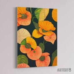 "Artery8 Abstract Tropical Flowers Floral Canvas Wall Art Print in Orange - Size: W18"" x H24""" - thumbnail 2