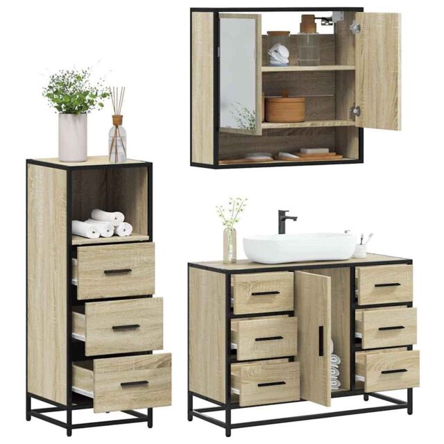 Berkfield Home 3 Piece Bathroom Furniture Set Sonoma Oak Engineered Wood in Brown - image 1