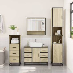 Berkfield Home 3 Piece Bathroom Furniture Set Sonoma Oak Engineered Wood in Brown - thumbnail 3