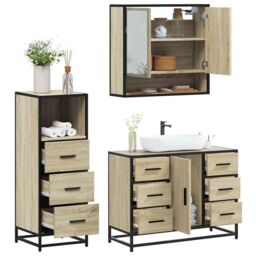 Berkfield Home 3 Piece Bathroom Furniture Set Sonoma Oak Engineered Wood in Brown - thumbnail 1