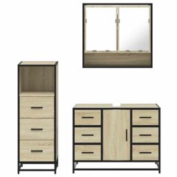 Berkfield Home 3 Piece Bathroom Furniture Set Sonoma Oak Engineered Wood in Brown - thumbnail 5