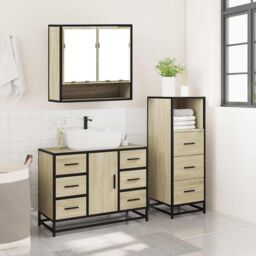 Berkfield Home 3 Piece Bathroom Furniture Set Sonoma Oak Engineered Wood in Brown - thumbnail 4