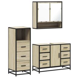 Berkfield Home 3 Piece Bathroom Furniture Set Sonoma Oak Engineered Wood in Brown - thumbnail 2