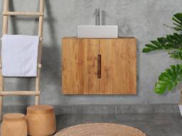 Vente-unique Wall-Hung Light Teak Vanity Unit - 80 Cm - SAWAN in Light Oak