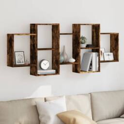 Berkfield Home Wall Shelf Smoked Oak 159x18x65 cm Engineered Wood in Brown - Size: 159 x 18 x 65 cm - thumbnail 1