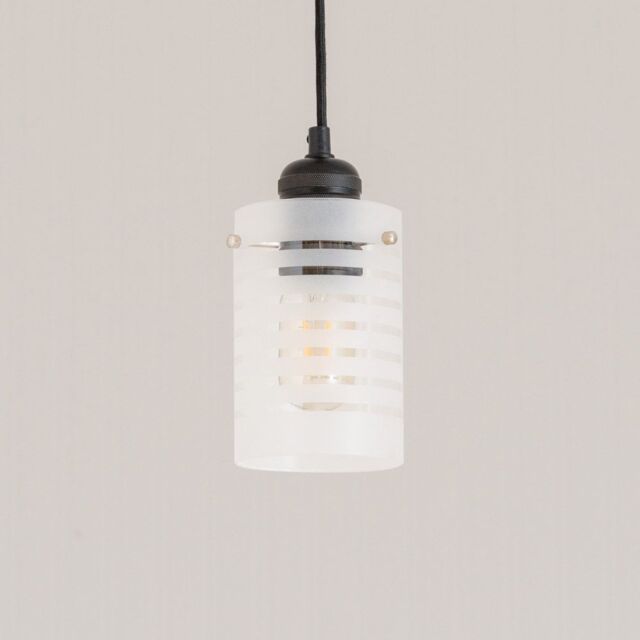 ValueLights Elsie Frosted Glass Striped Ceiling Small Cylinder Lamp Shade in Grey - image 1