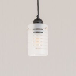 ValueLights Elsie Frosted Glass Striped Ceiling Small Cylinder Lamp Shade in Grey