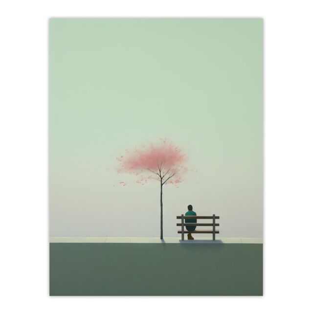 Artery8 Wall Art Print Cherry Tree Park By Amy Denver Minimalist Soft Pastel Grey Pale Green Minimalism Simple Modern Artwork Poster - image 1