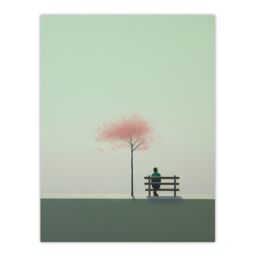 Artery8 Wall Art Print Cherry Tree Park By Amy Denver Minimalist Soft Pastel Grey Pale Green Minimalism Simple Modern Artwork Poster - thumbnail 1