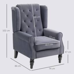STILVORA Wingback Chair upholstered in velvet in Grey - thumbnail 4