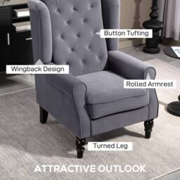 STILVORA Wingback Chair upholstered in velvet in Grey - thumbnail 6