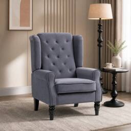 STILVORA Wingback Chair upholstered in velvet in Grey - thumbnail 1
