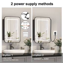 KEEPREAPER Sleek Bathroom Mirror Cabinet With 3 Colour LED Lights 50x76 / 40x60 in Black - Size: W500mm X H760mm - thumbnail 3