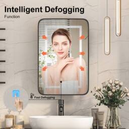 KEEPREAPER Sleek Bathroom Mirror Cabinet With 3 Colour LED Lights 50x76 / 40x60 in Black - Size: W500mm X H760mm - thumbnail 6