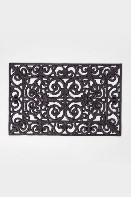 Homescapes Black Wrought Iron Effect Parisian Rubber Doormat 70 x 45 cm - Size: 40 cm x 75 cm