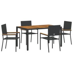 Berkfield Home 5 Piece Garden Dining Set Black Poly Rattan - thumbnail 2