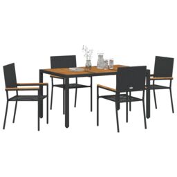 Berkfield Home 5 Piece Garden Dining Set Black Poly Rattan - thumbnail 3
