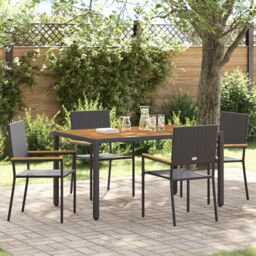 Berkfield Home 5 Piece Garden Dining Set Black Poly Rattan - thumbnail 1