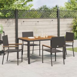 Berkfield Home 5 Piece Garden Dining Set Black Poly Rattan - thumbnail 4