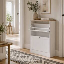 Wyld Haus Lori White Shoe Cabinet with Natural Top 2 Flip Down Drawers - thumbnail 1