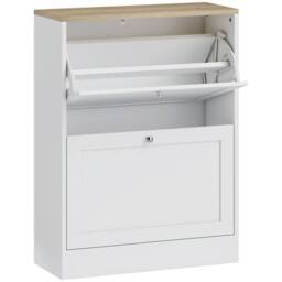 Wyld Haus Lori White Shoe Cabinet with Natural Top 2 Flip Down Drawers - thumbnail 2