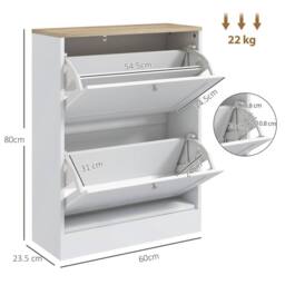 Wyld Haus Lori White Shoe Cabinet with Natural Top 2 Flip Down Drawers - thumbnail 4