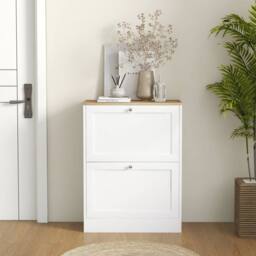 Wyld Haus Lori White Shoe Cabinet with Natural Top 2 Flip Down Drawers - thumbnail 9